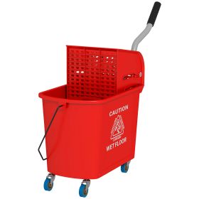 Mop Bucket with Wringer on Wheels 21 Quart Floor Cleaning Red Separate Dirty Clean Water System