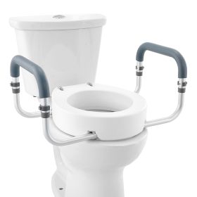 Raised Toilet Seat, 3.5" Height Raised, 300 lbs Weight Capacity, for Standard Round Toilet, Aluminum Handrail, with EVA Armrest Padding, for Elde