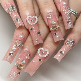 24 PCS Planet Diamond Star Nail Art, Long Length Long Water Pipe Fake Nails,Square Head Nail Tips False Nail (Option: 24pcs)